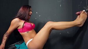 NICHE PARADE - Young Latina Mia Martinez Gives Footjob & Blowjob Through Glory Hole